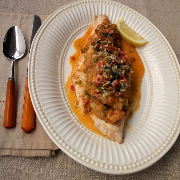 Shrimp Stuffed Flounder With Sauce Piquante